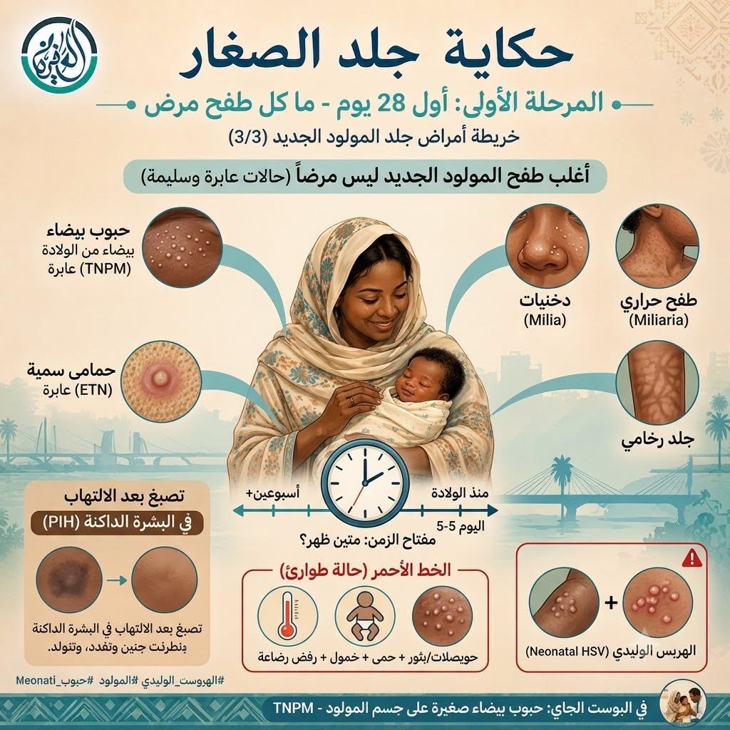 المرحلة الأولى: أول 28 يوم - ما كل طفح مرض - خريطة أمراض جلد المولود الجديد (3/3)