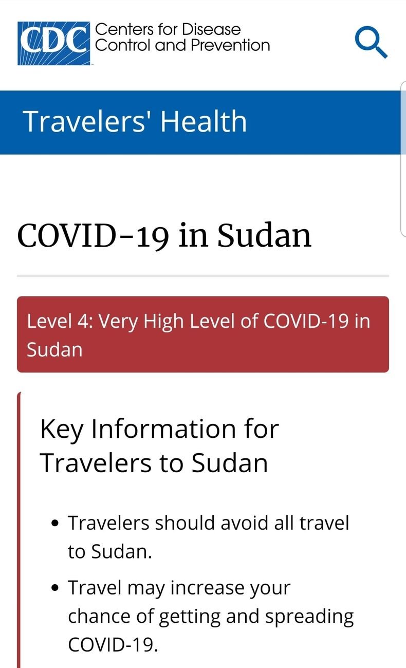 نصيحة مركز التحكم بالأمراض الأمريكي CDC حول السفر للسودان قد تغيرت مؤخرا(١)