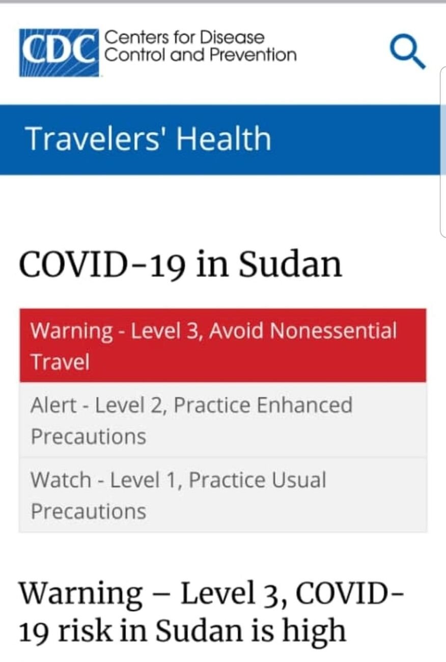 نصيحة مركز التحكم بالأمراض الأمريكي CDC حول السفر للسودان قد تغيرت مؤخرا(١)