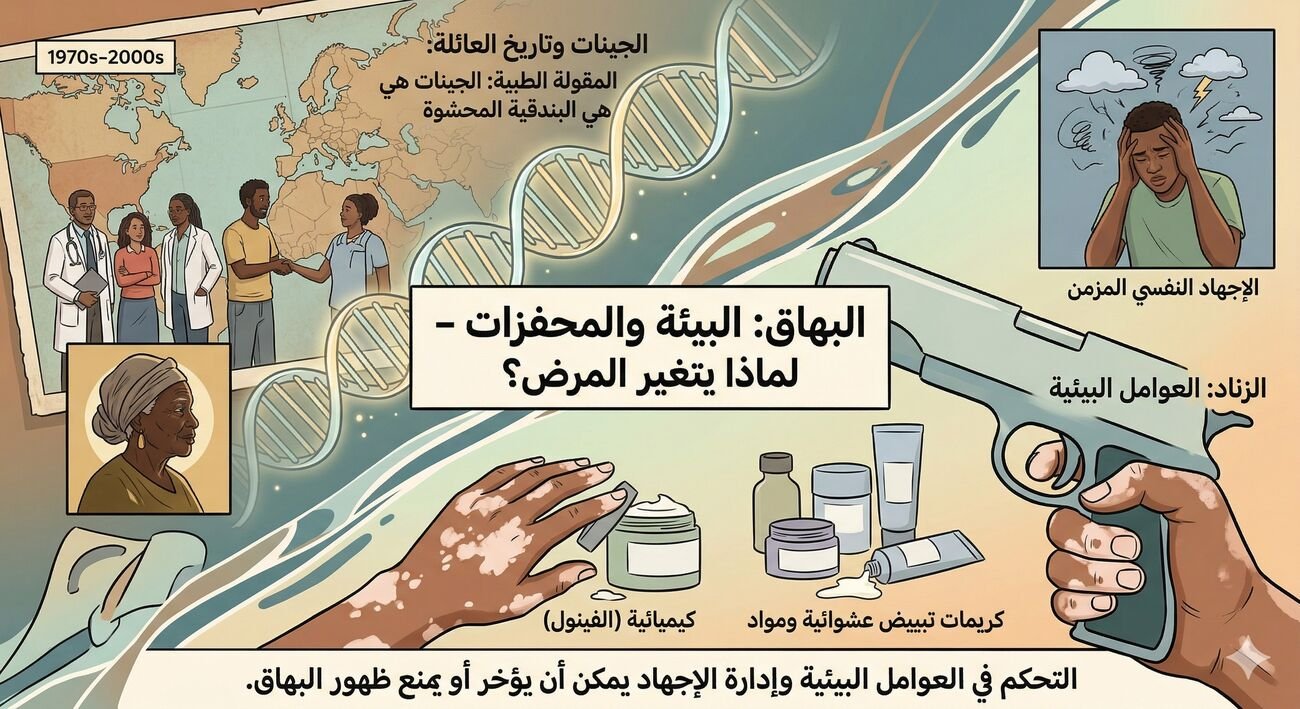 ليه البهاق زاد في بعض الناس وقل في آخرين؟ - دور البيئة والمحفزات