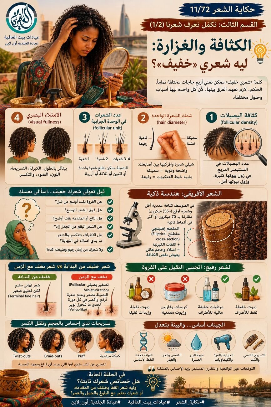 القسم التالت: نكمّل نعرف شعرنا (1/2) - الكثافة والغزارة: ليه شعري "خفيف"؟