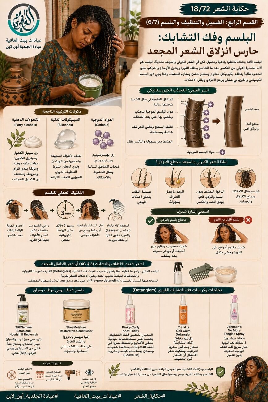 القسم الرابع: الغسيل والتنظيف والبلسم (6/7) - البلسم وفك التشابك: حارس انزلاق الشعر المجعد