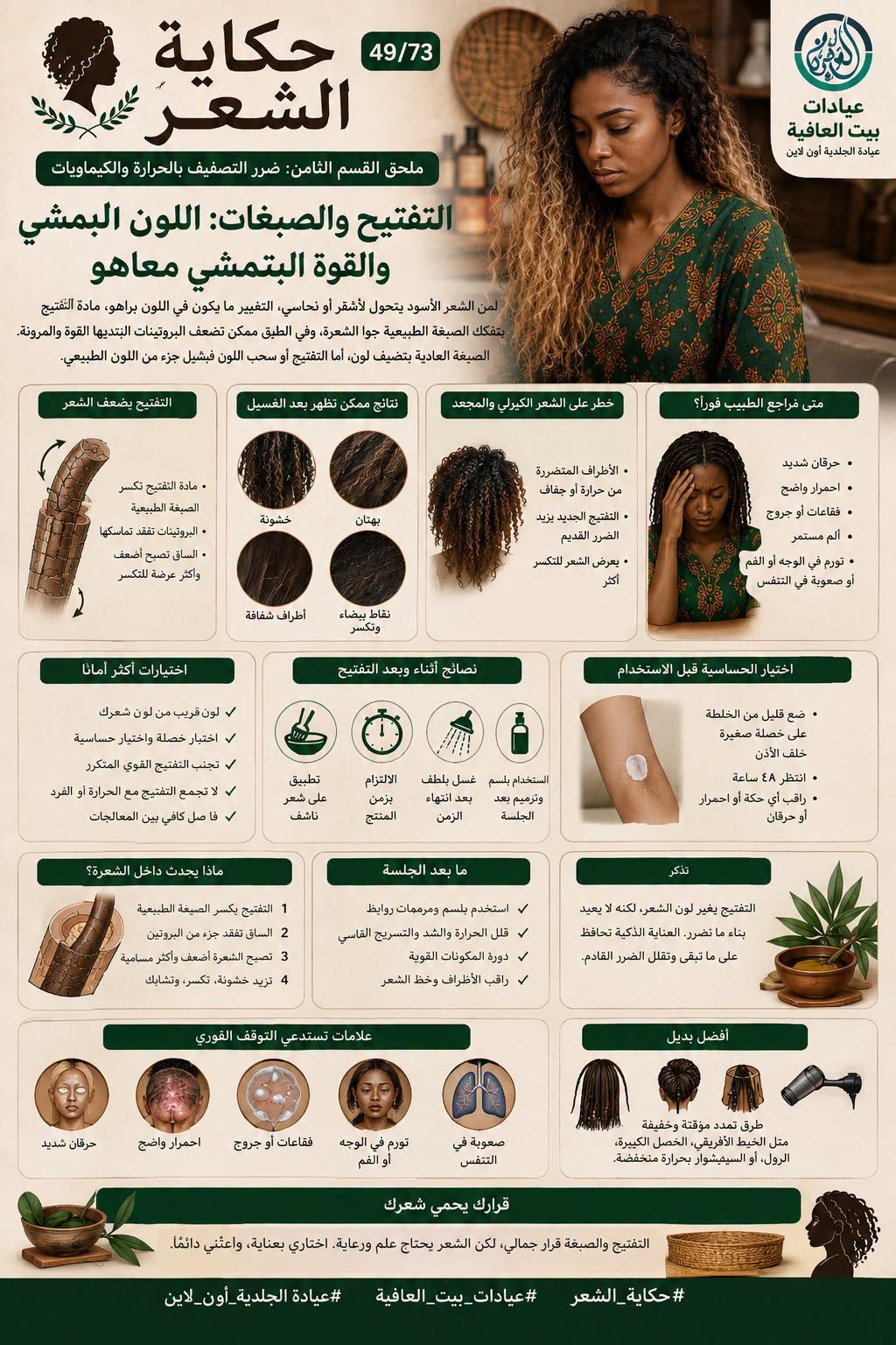 ملحق القسم الثامن: ضرر التصفيف بالحرارة والكيماويات - التفتيح والصبغات: اللون البمشي والقوة البتمشي معاهو