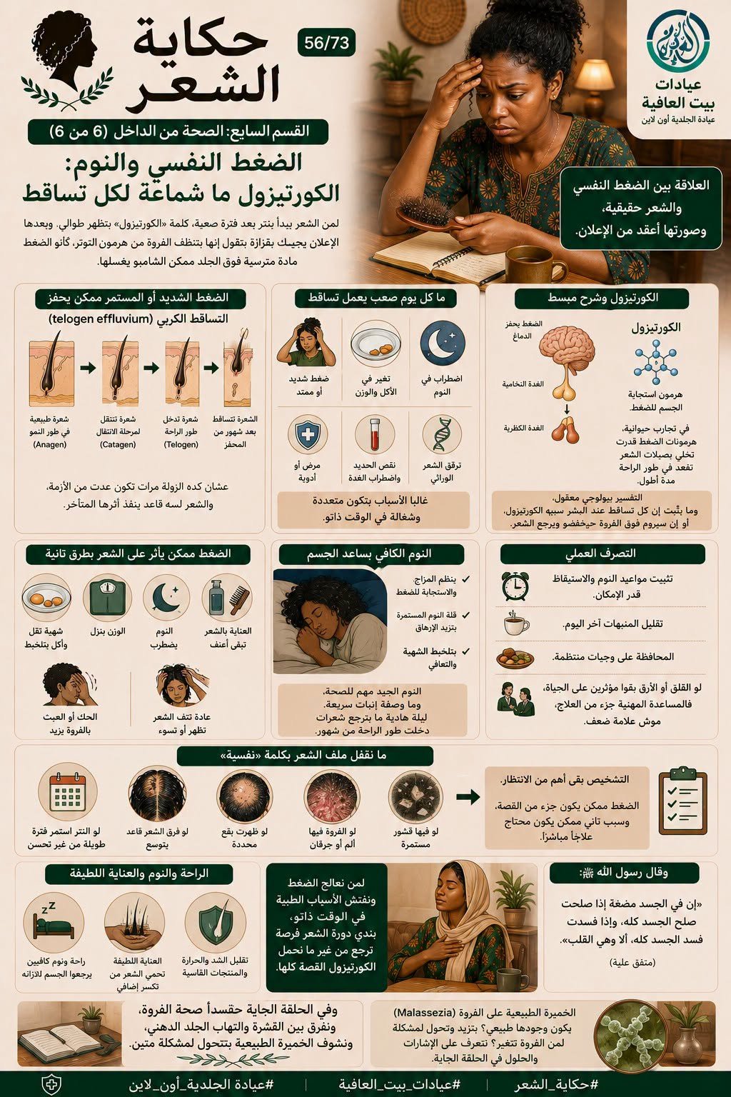 القسم التاسع: الصحة من الداخل (٦ من ٦) - الضغط النفسي والنوم: الكورتيزول ما شماعة لكل تساقط