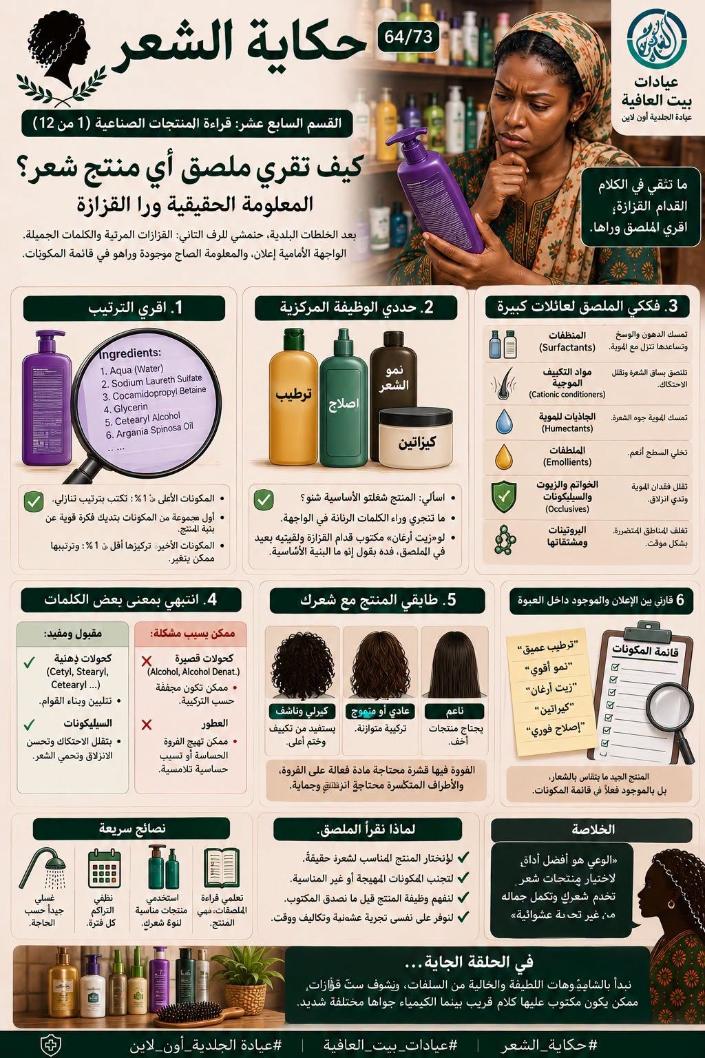القسم الثالث عشر: قراءة المنتجات الصناعية (١ من ١٢) - كيف تقري ملصق أي منتج شعر؟